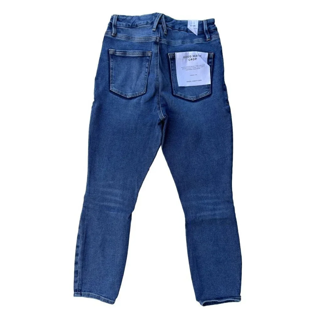 Good American Good Waist Ripped Crop Skinny Jeans in Blue855 - Picture 3 of 15